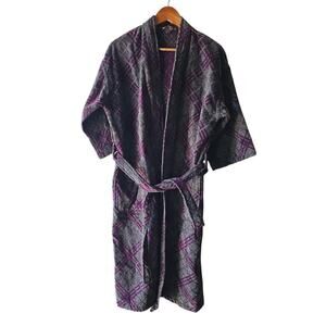 Majestic Plaid Cotton Robe Grey Purple Size S M